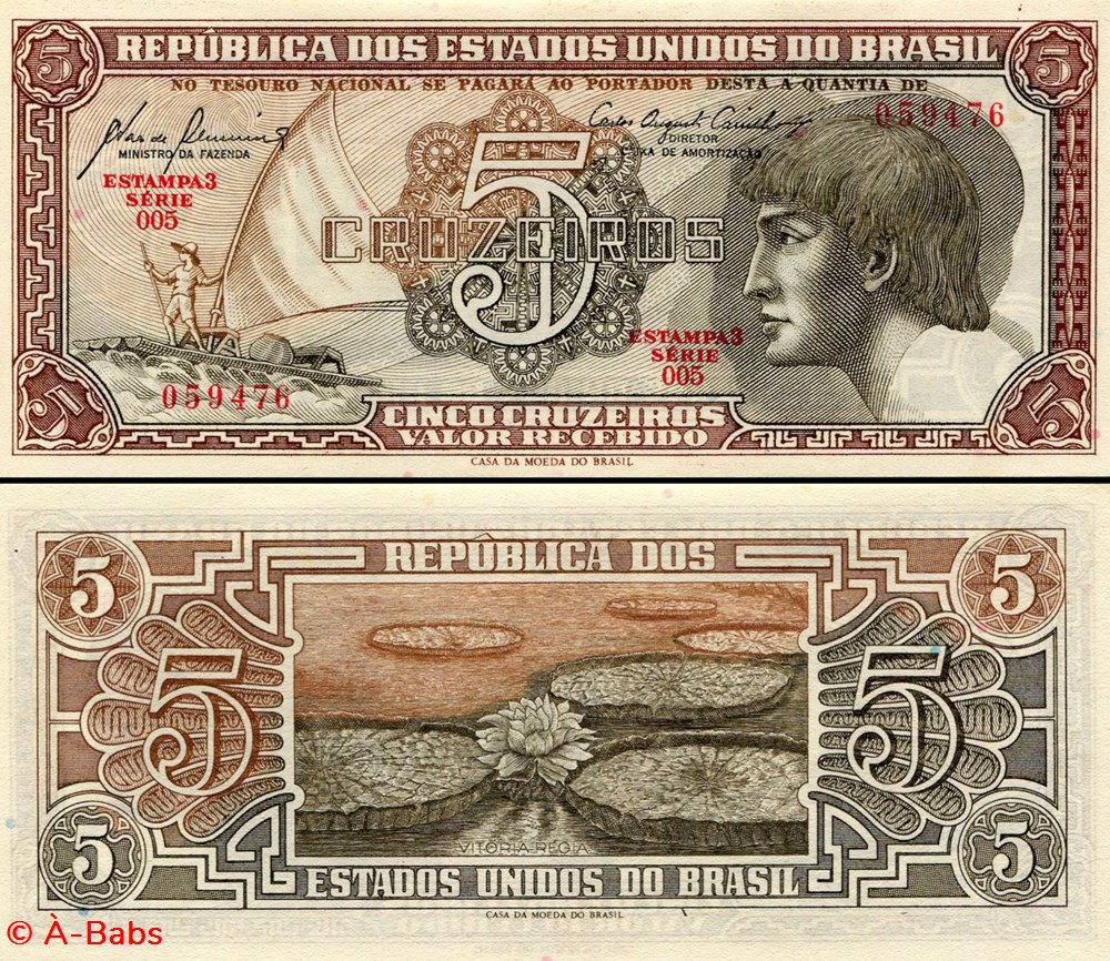 BRÉSIL - PICK 166a - 5 CRUZEIROS - 1961 billets amerique du sud bresil pick 166a 5 cruzeiros 1961