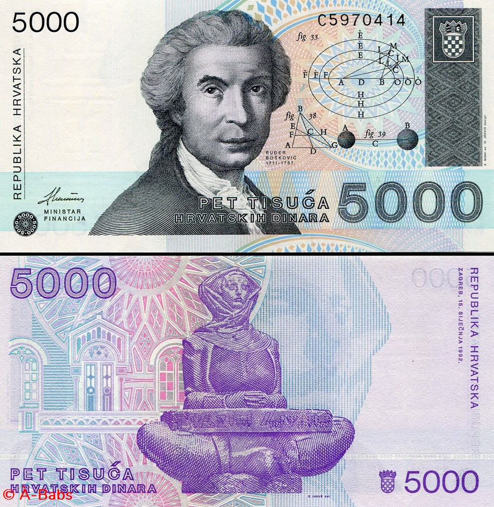 CROATIE - PICK 24a - 5000 DINARA - 1992 billets europe croatie pick 24a 5000 dinara 1992