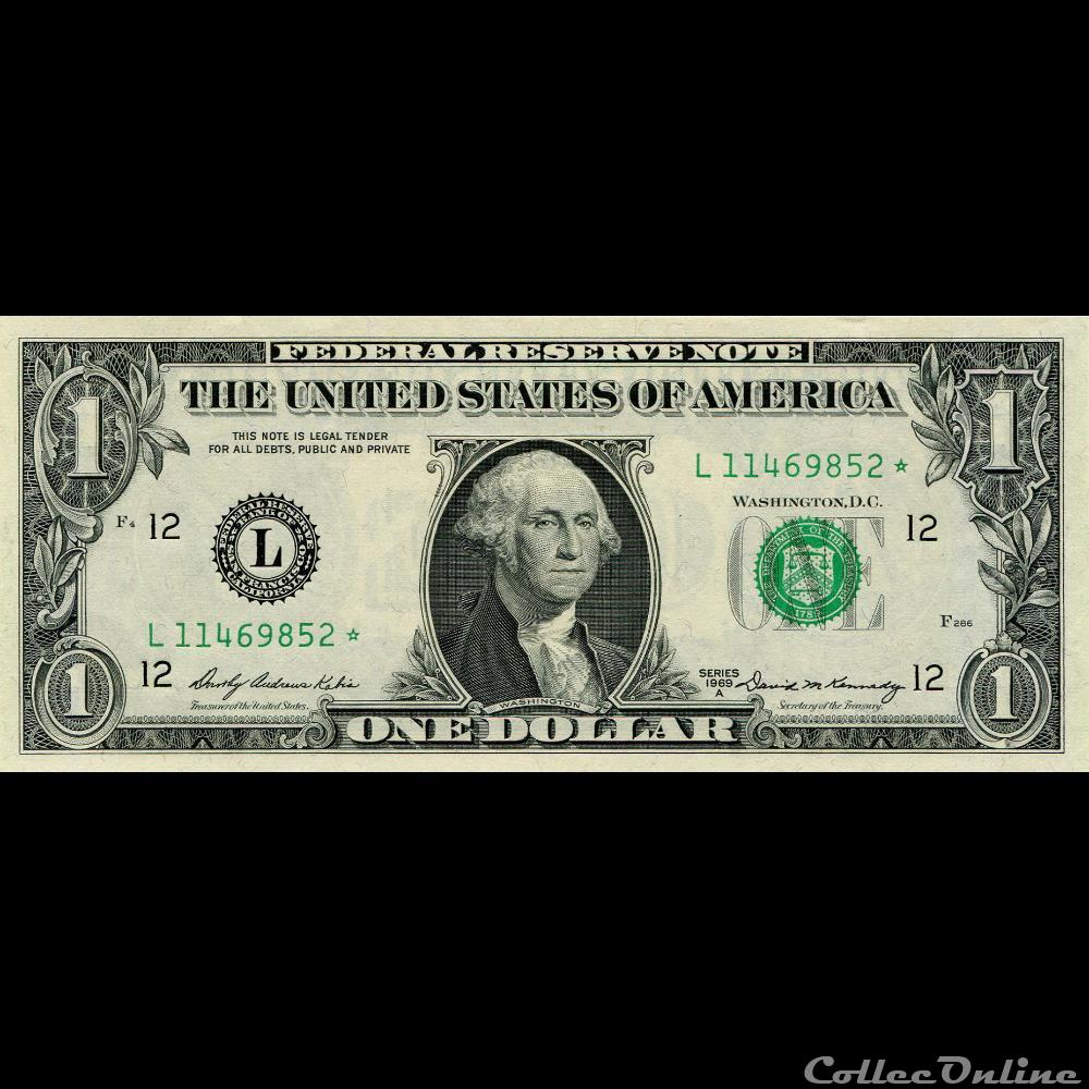 L- 1$ Federal Reserve Notes - Small Size 1969A Series billet amerique du nord etat uni l 1 federal reserve notes small size 1969a series