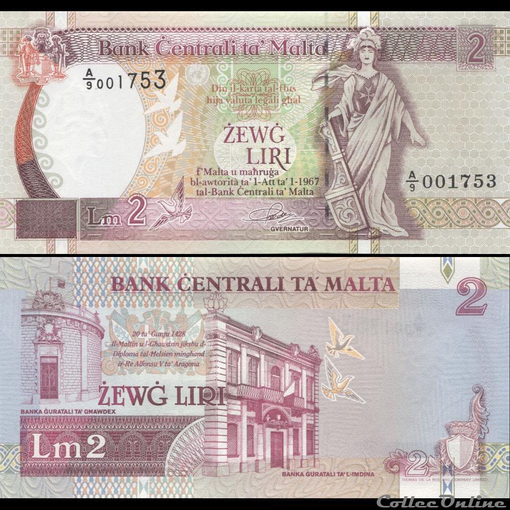 MALTE - PICK 45 a - 2 LIRE - 1994 billet europe malte pick 45 a 2 lire 1994