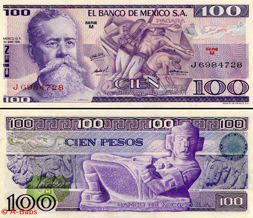 MEXIQUE - PICK 066a.M - 100 PESOS - 1974 billets amerique du nord mexique pick 066a m 100 pesos 1974