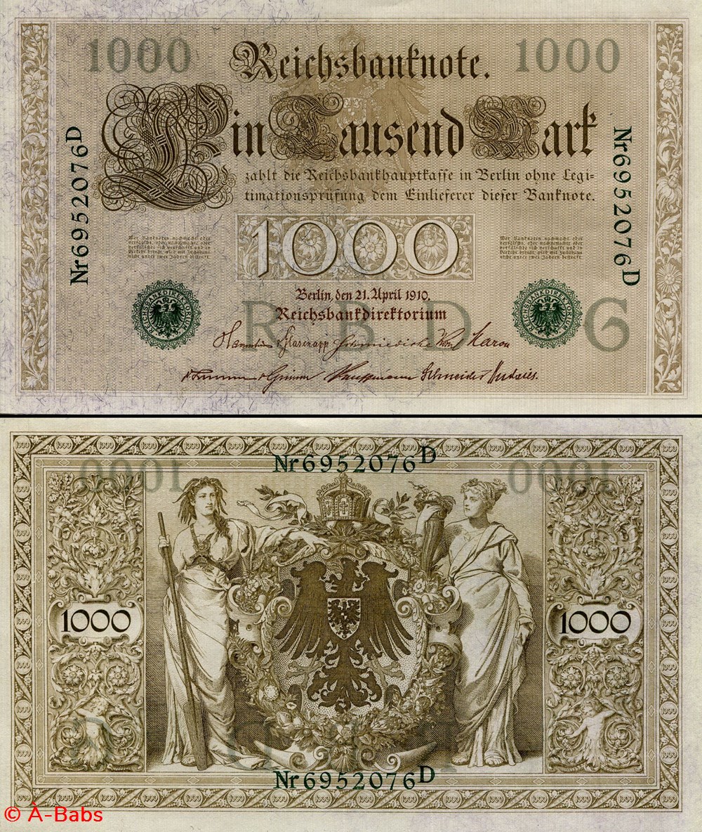 ALLEMAGNE - PICK 044 a - 1 000 MARK - 1910 billets europe allemagne pick 044 a 1 000 mark 1910