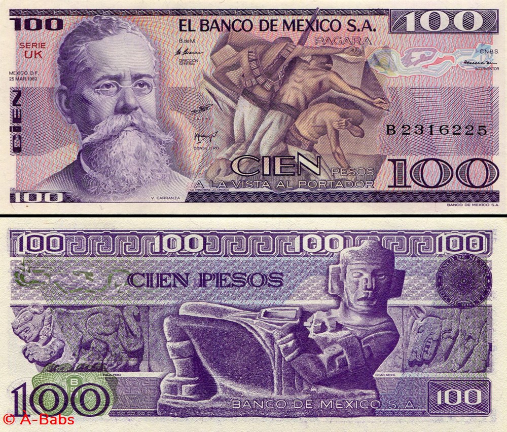 billets amerique du nord mexique pick 074c uk 100 pesos 1982
