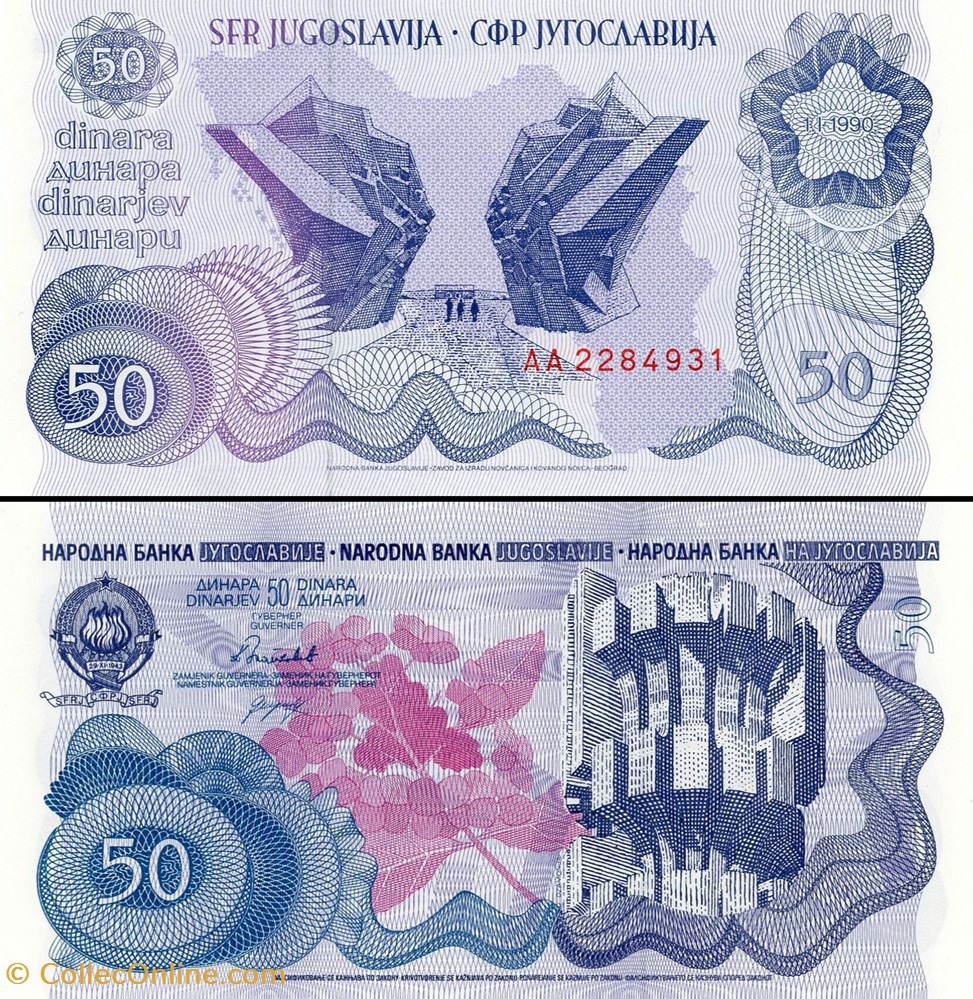 billet europe yougoslavie pick 101a 50 dinara 1990