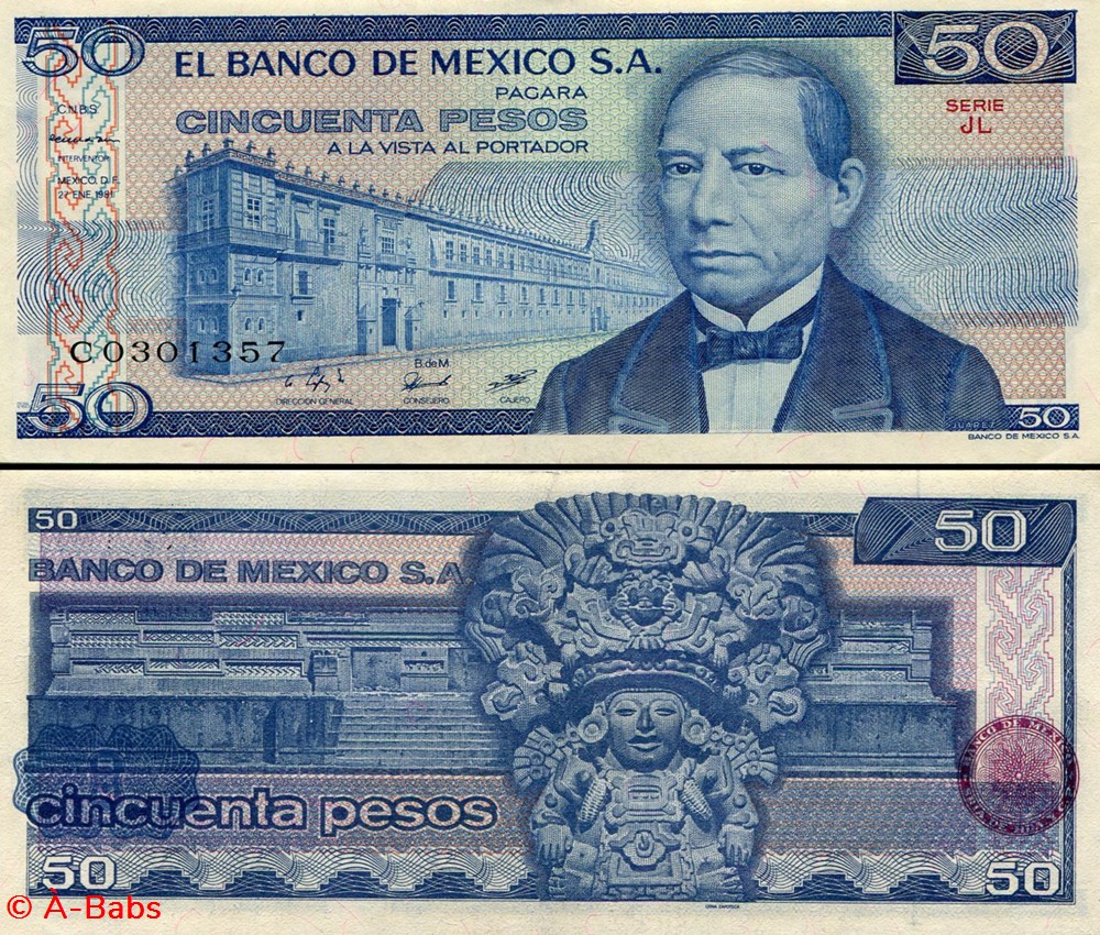MEXIQUE - PICK 073a.JL - 50 PESOS - 1981 billets amerique du nord mexique pick 073a jl 50 pesos 1981