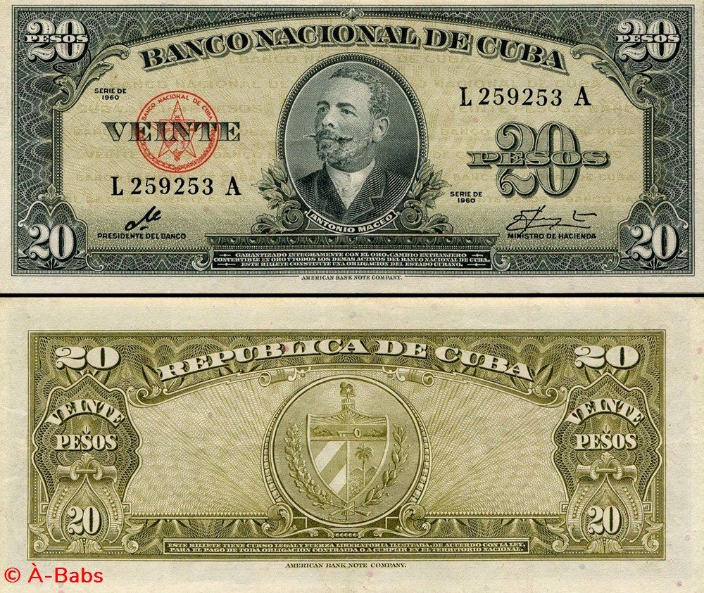 CUBA - PICK 080c - 20 PESOS - 1960 billets amerique centrale et caraibes cuba pick 080c 20 pesos 1960