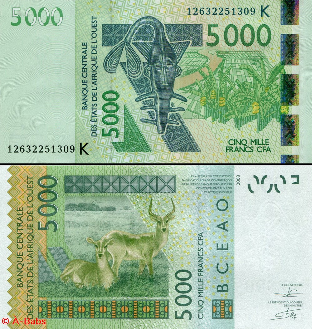 B.C.E.A.O - FRANCS CFA - SÉNÉGAL - LETTRE K - 5000 FRANCS - PICK 717 K j billets afrique b c e a o francs cfa senegal lettre k 5000 francs pick 717 k j