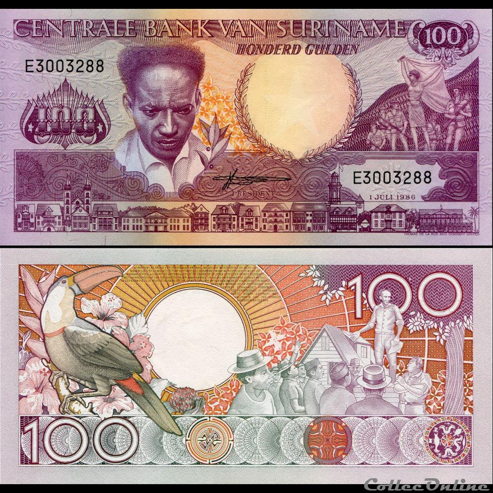 billet amerique du sud suriname pick 133 a 100 gulden 1986