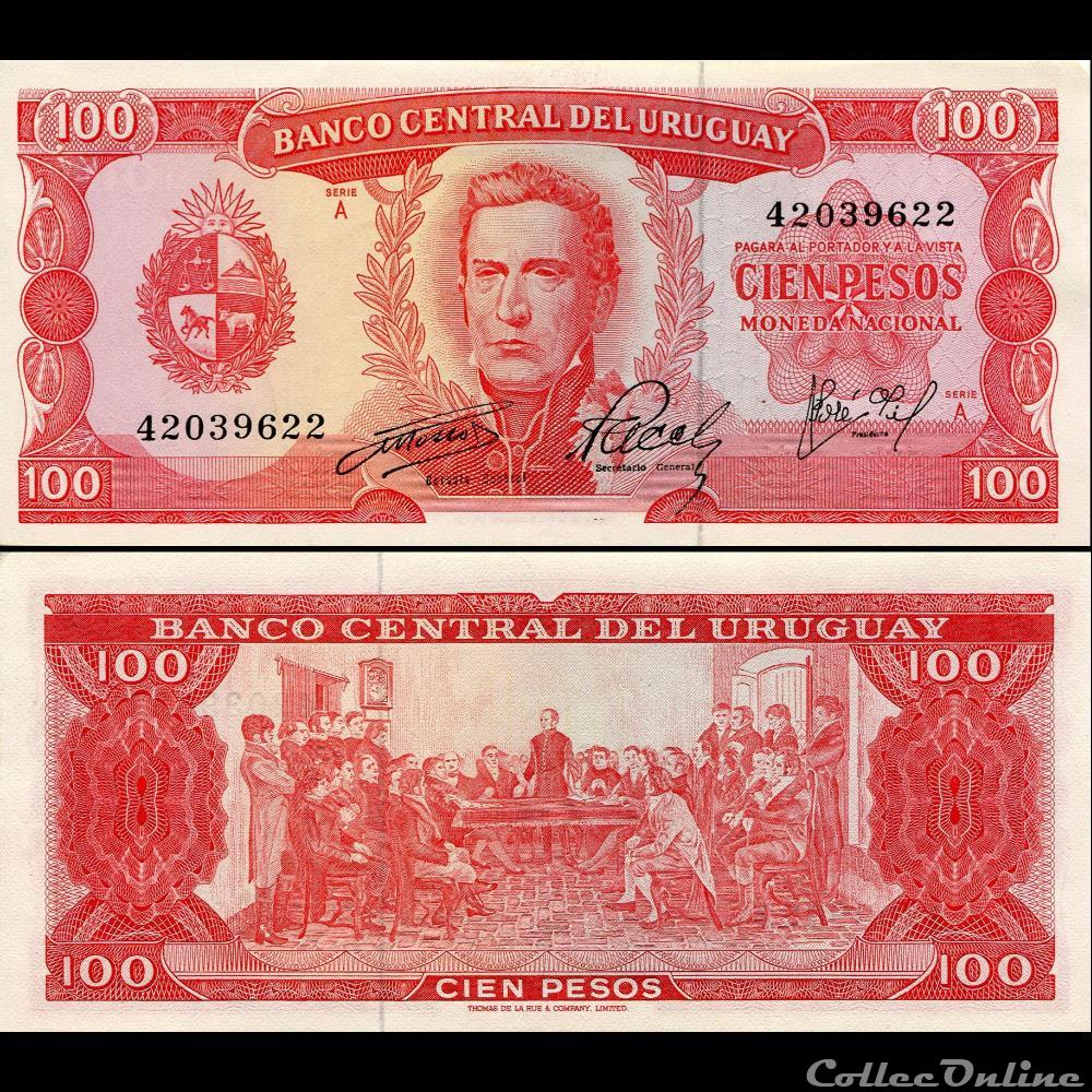 URUGUAY - PICK 047 a9 - 100 PESOS - 1967 billet amerique du sud uruguay pick 047 a9 100 pesos 1967
