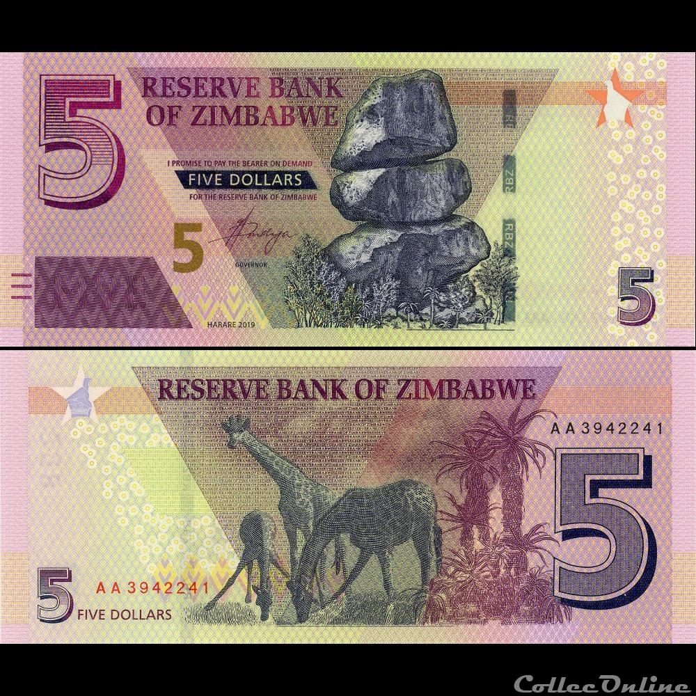 ZIMBABWE - PICK 102a - 5 Dollars - 2019 billet afrique zimbabwe pick 102a 5 dollars 2019