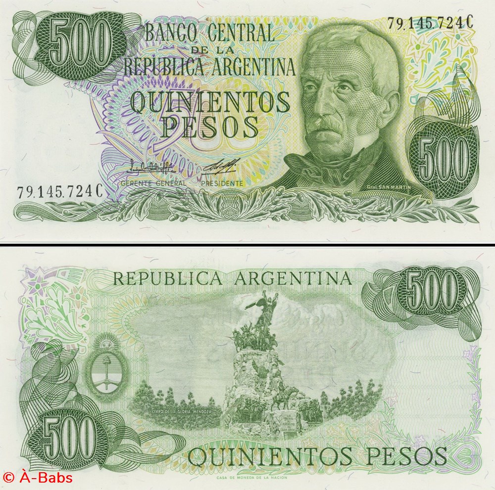 ARGENTINE - PICK 303 b 2 - 500 PESOS - 1982 billets amerique du sud argentine pick 303 b 2 500 pesos 1982