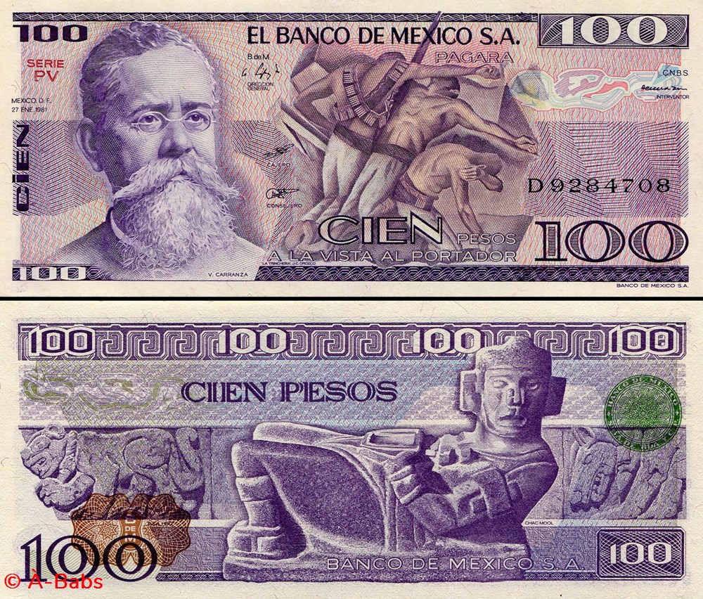 MEXIQUE - PICK 074a.PV - 100 PESOS - 1981 billets amerique du nord mexique pick 074a pv 100 pesos 1981