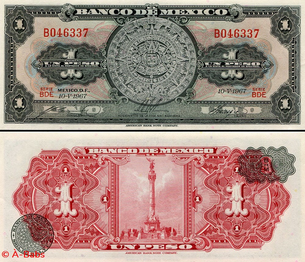MEXIQUE - PICK 059j2 - 1 PESO - 1967 billets amerique du nord mexique pick 059j2 1 peso 1967