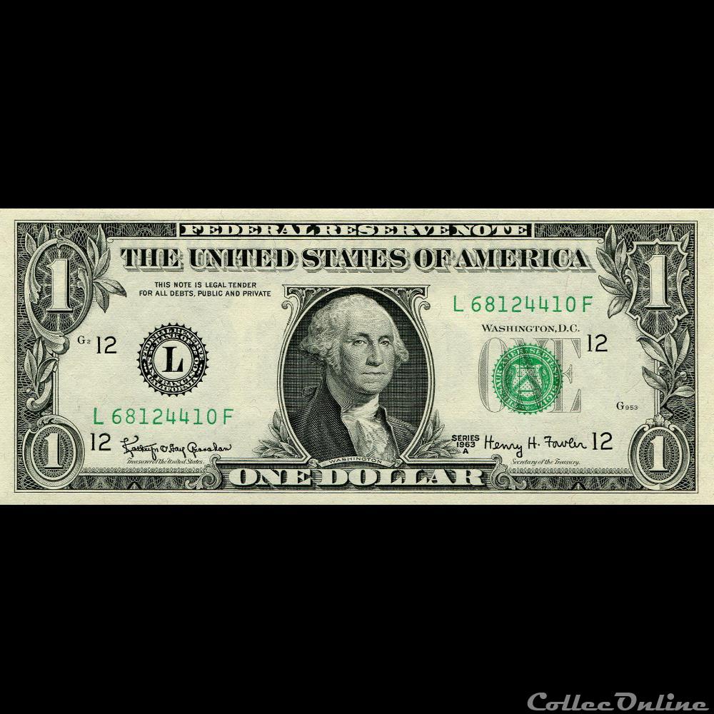 L- 1$ Federal Reserve Notes - Small Size 1963A Series billet etat uni banque france xxe l 1 federal reserve notes small size 1963a series