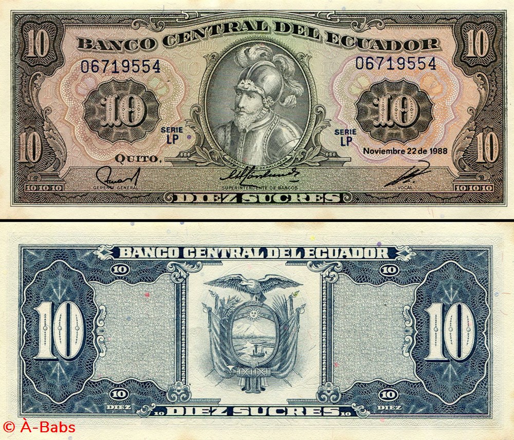 ÉQUATEUR - PICK 121 a 6 - 10 SUCRES - 1988 billets amerique du sud equateur pick 121 a 6 10 sucres 1988