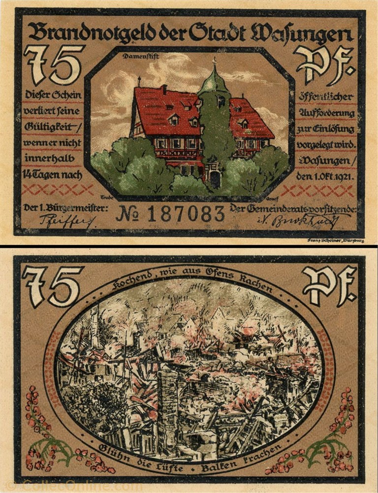billet europe allemagne wasungen 75 pfennig