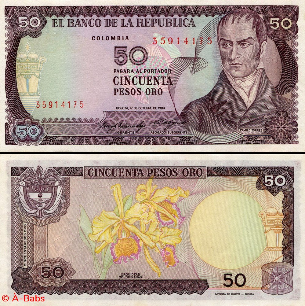 COLOMBIE - PICK 425 a 1 - 50 PESOS DE ORO COLOMBIEN - 1984 billets amerique du sud colombie pick 425 a 1 50 pesos de oro colombien 1984