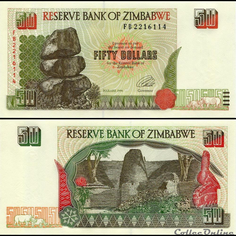 ZIMBABWE - PICK 008a - 50 Dollars - 1997 billet afrique zimbabwe pick 008a 50 dollars 1997