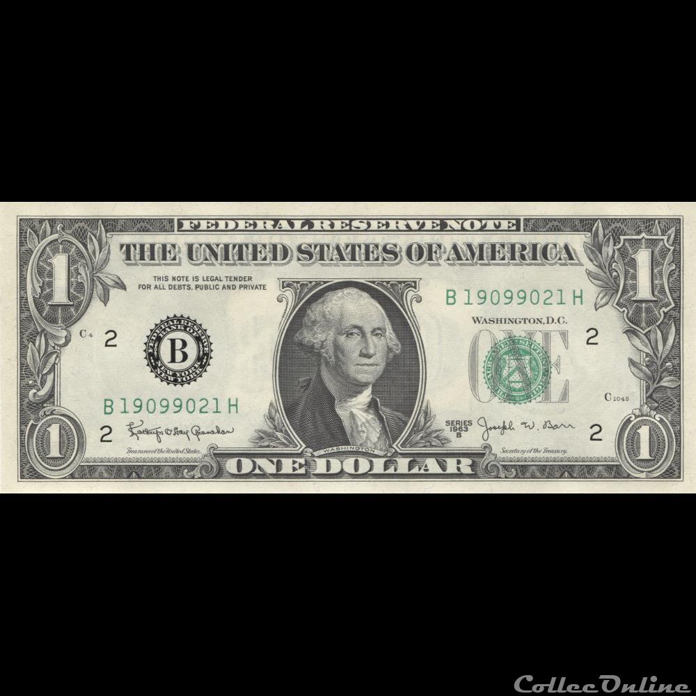 B- 1$ Federal Reserve Notes - Small Size 1963B Series billet amerique du nord etat uni b 1 federal reserve notes small size 1963b series