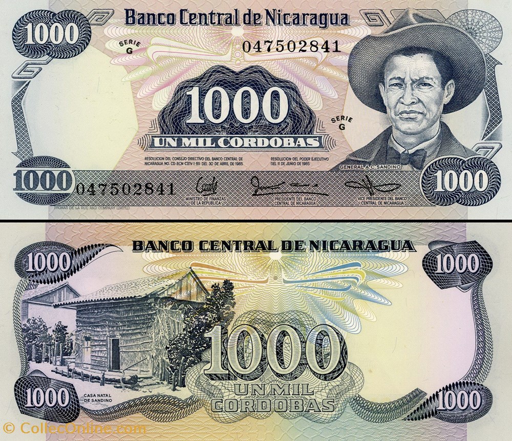 billet amerique centrale et caraibe nicaragua pick 145 1000 cordobas 1985