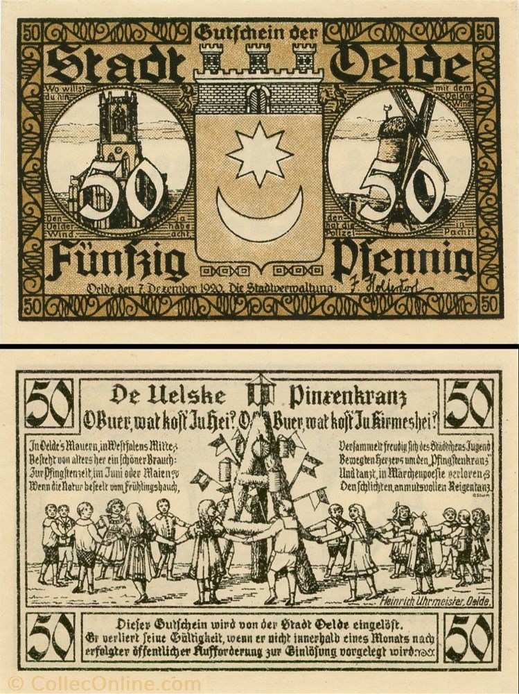 OElde 50 Pfennigs billet europe allemagne oelde 50 pfennigs