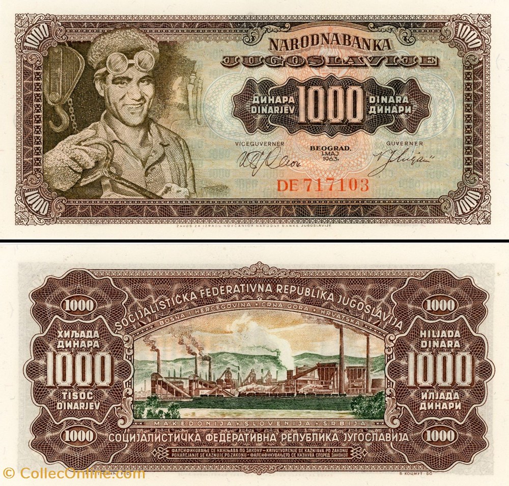 billet europe yougoslavie pick 075a 1000 dinara 1963