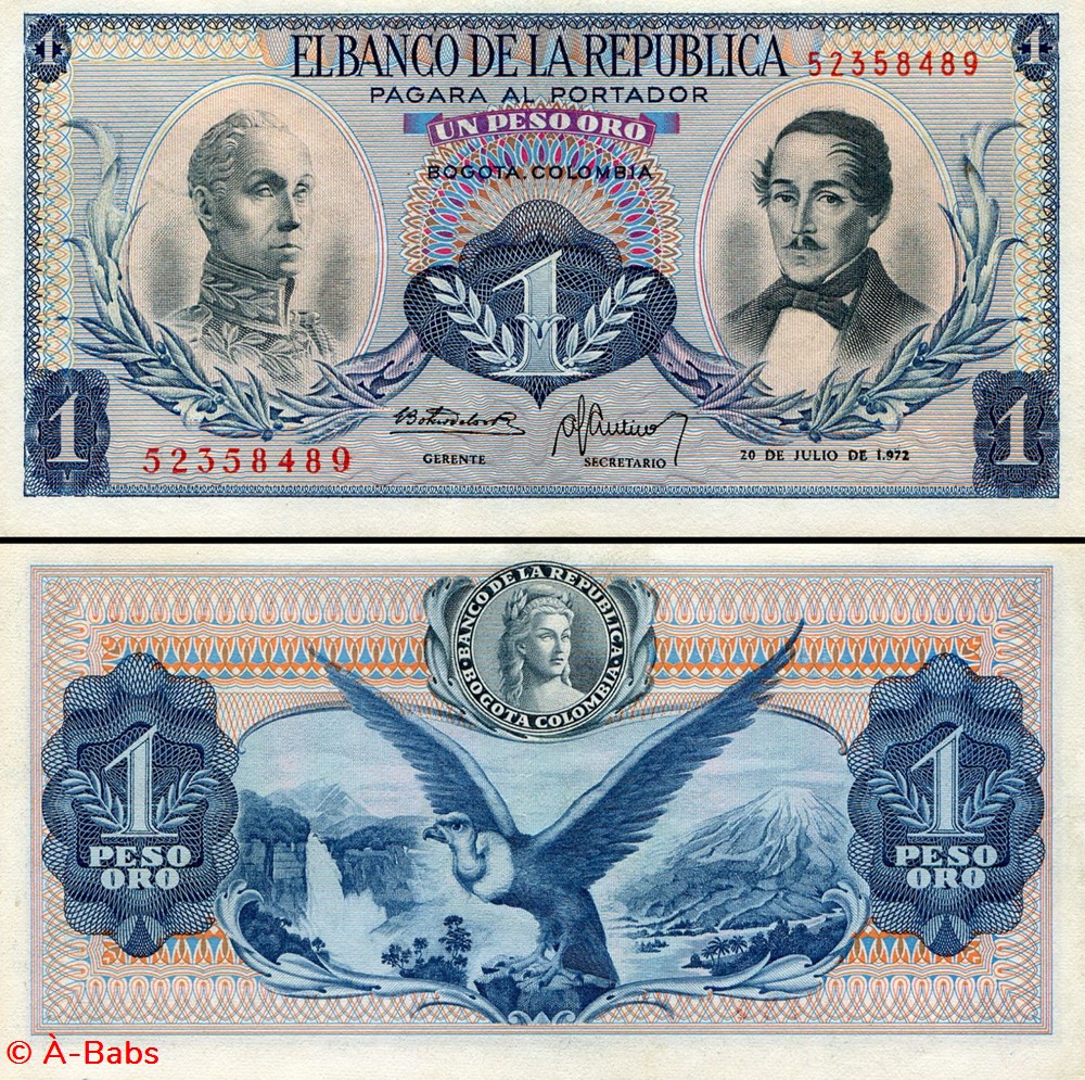 billets amerique du sud colombie pick 404 e 4 1 peso de oro colombien 1972