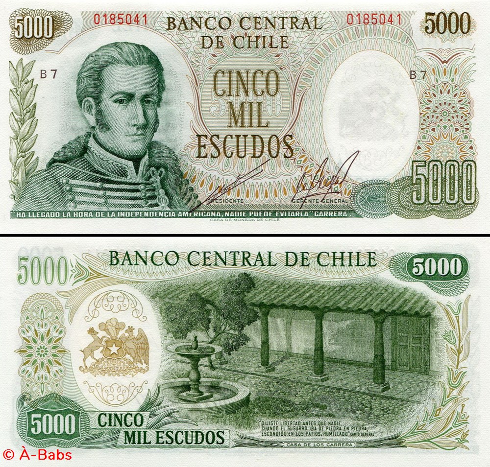 billets amerique du sud chili pick 147 b 1 5000 escudos 1967