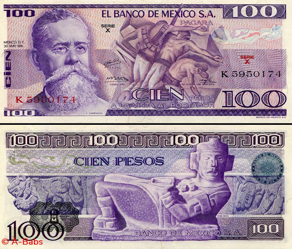 MEXIQUE - PICK 066a.X - 100 PESOS - 1974 billets amerique du nord mexique pick 066a x 100 pesos 1974