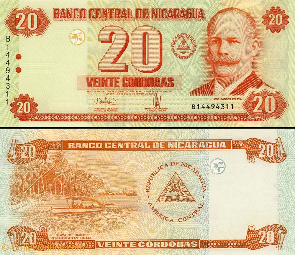 billet amerique centrale et caraibe nicaragua pick 197 20 cordobas 2006