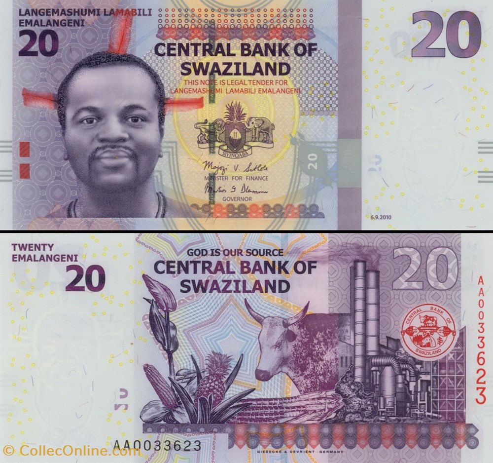 SWAZILAND - PICK 37a - 20 EMALANGENI - 2010 billets afrique swaziland pick 37a 20 emalangeni 2010