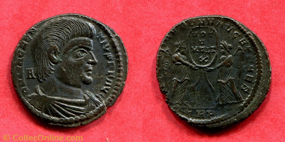 MAGNENCE - VICT DD NN AVG ET CAES/ VOT/ V/ MVLT/ X// TRP - RIC 312 monnaie antique jc ap romaine republicaine imperiale magnence vict dd nn avg et caes vot v mvlt x trp ric 312