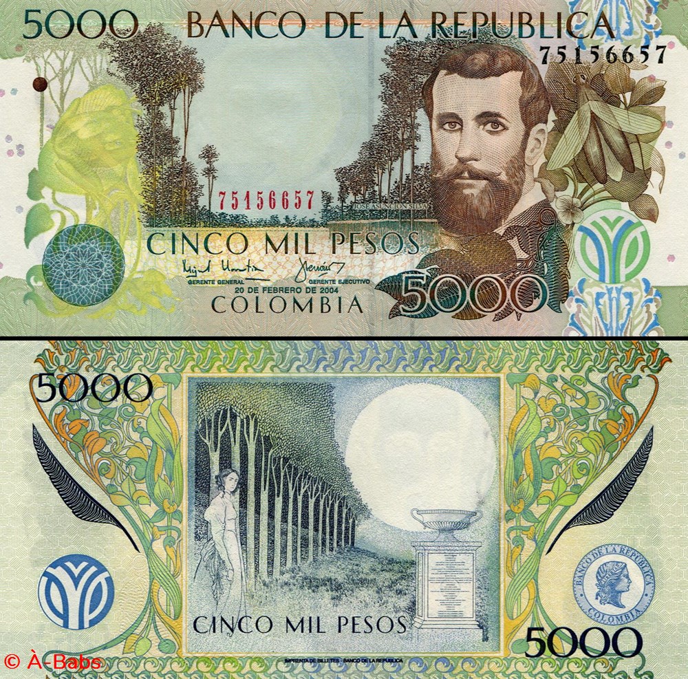 COLOMBIE - PICK 452 e - 5 000 PESOS COLOMBIEN - 2004 billets amerique du sud colombie pick 452 e 5 000 pesos colombien 2004