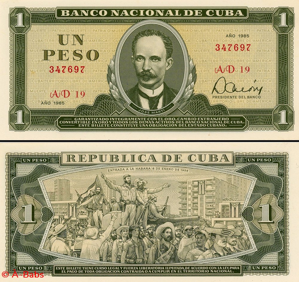 billets amerique centrale et caraibes cuba pick 102b8 1 peso 1985
