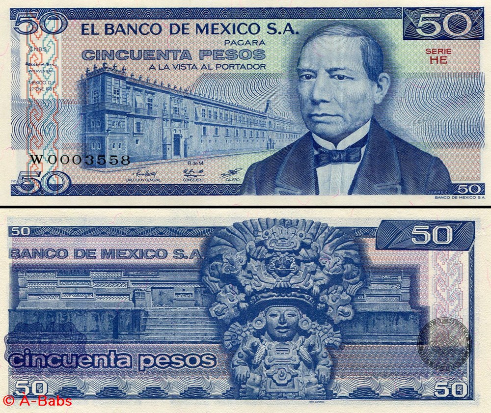 MEXIQUE - PICK 073a.HE - 50 PESOS - 1981 billets amerique du nord mexique pick 073a he 50 pesos 1981