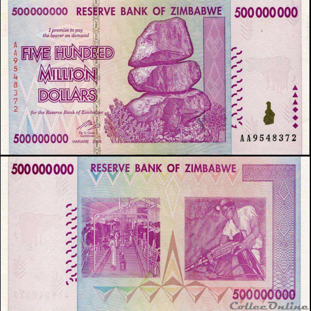 ZIMBABWE - PICK 082a - 500 000 000 Dollars - 2008 billet afrique zimbabwe pick 082a 500 000 000 dollars 2008