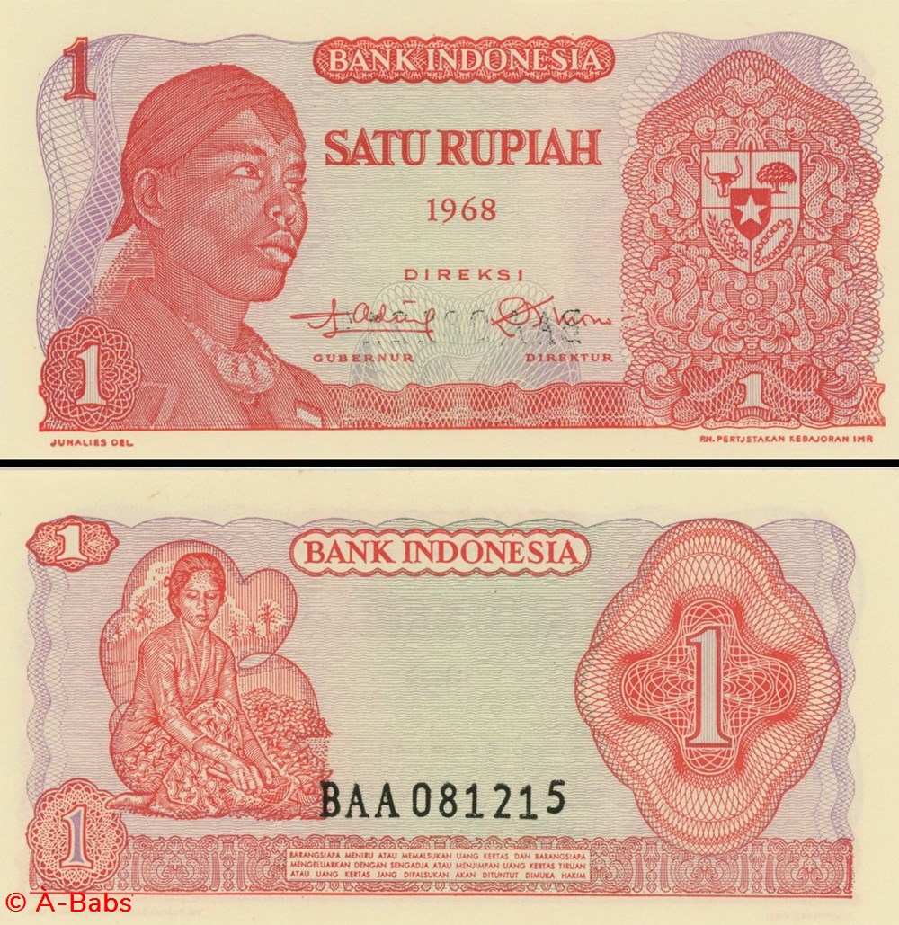 INDONÉSIE - PICK 102a - 1 ROUPIE - 1968 billets asie indonesie pick 102a 1 roupie 1968