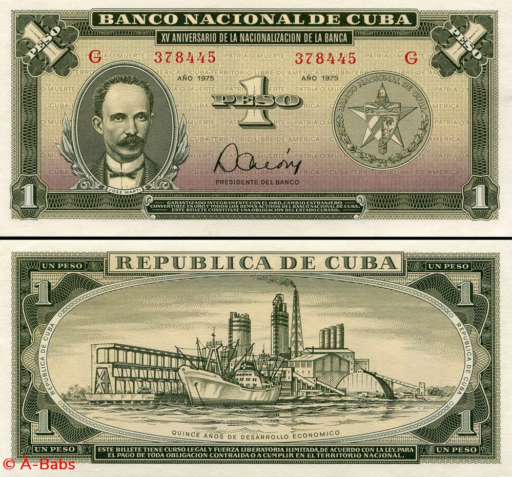 CUBA - PICK 106a - 1 PESO - 1975 billets amerique centrale et caraibes cuba pick 106a 1 peso 1975