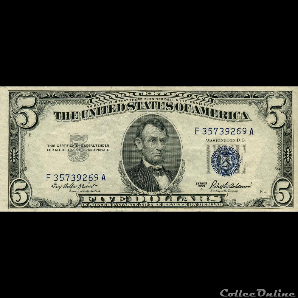 $5 - SILVER CERTIFICATE SERIES 1953 billets amerique du nord etats unis 5 silver certificate series 1953