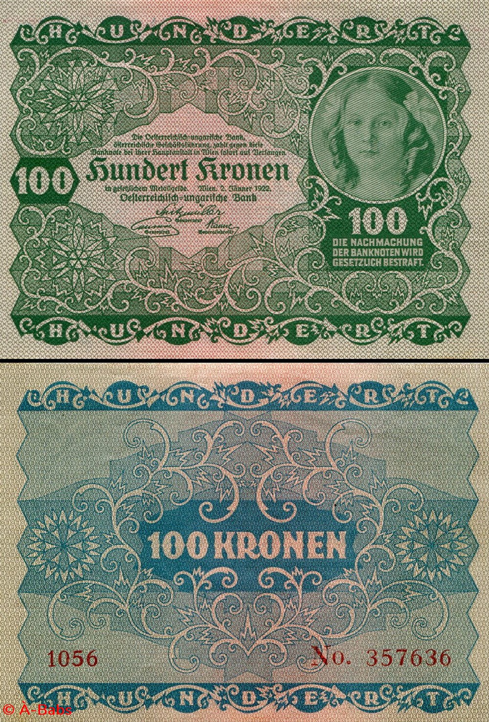 billets europe autriche pick 077 100 kronen 1922