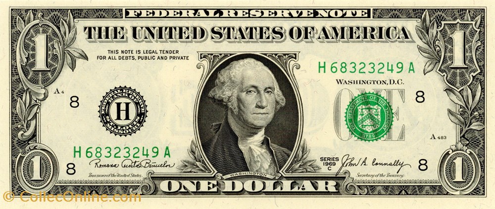 H- 1$ Federal Reserve Notes - Small Size 1969C Series billets amerique du nord etats unis h 1 federal reserve notes small size 1969c series