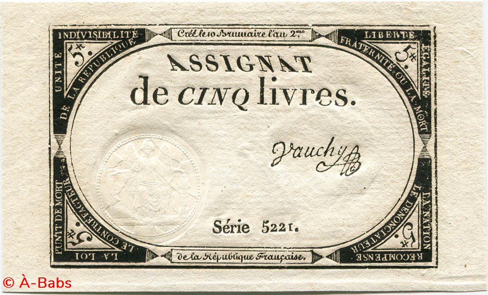 billets europe france assignat de 5 livres 31 10 1793 10 brumaire de an ii