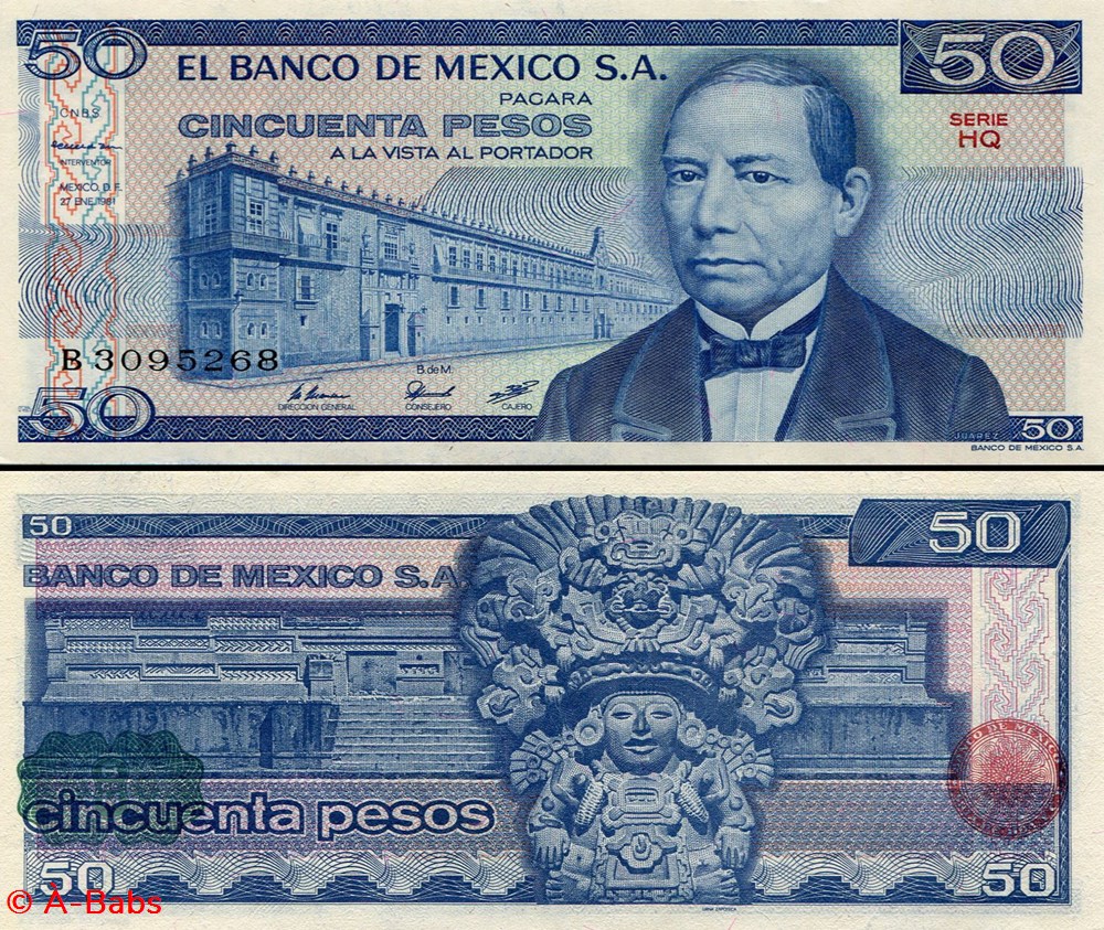 MEXIQUE - PICK 073a.HQ - 50 PESOS - 1981 billets amerique du nord mexique pick 073a hq 50 pesos 1981