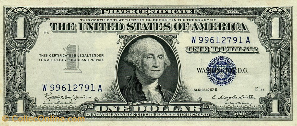 $1 SILVER CERTIFICATE SERIES 1957B billets amerique du nord etats unis 1 silver certificate series 1957b