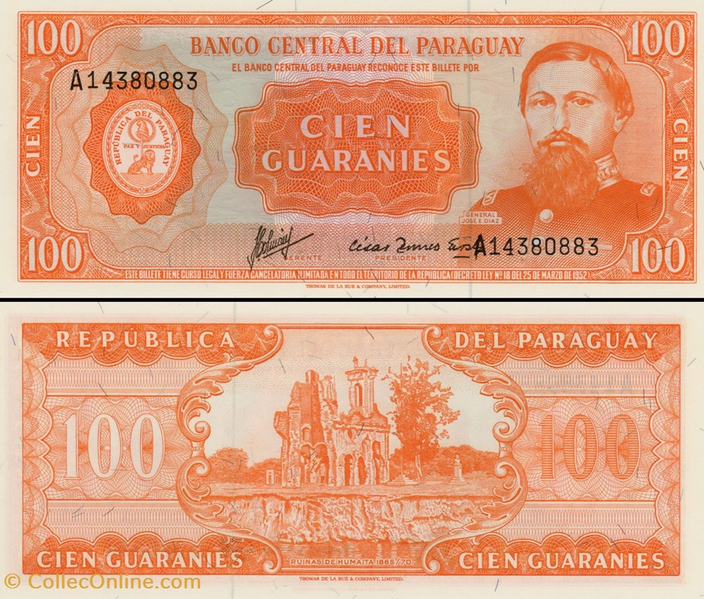 PARAGUAY - PICK 199a2 - 100 GUARANIES - 1963 billets amerique du sud paraguay pick 199a2 100 guaranies 1963