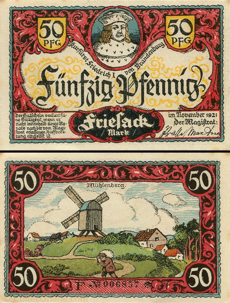 billet europe allemagne friesack 50 pfennig