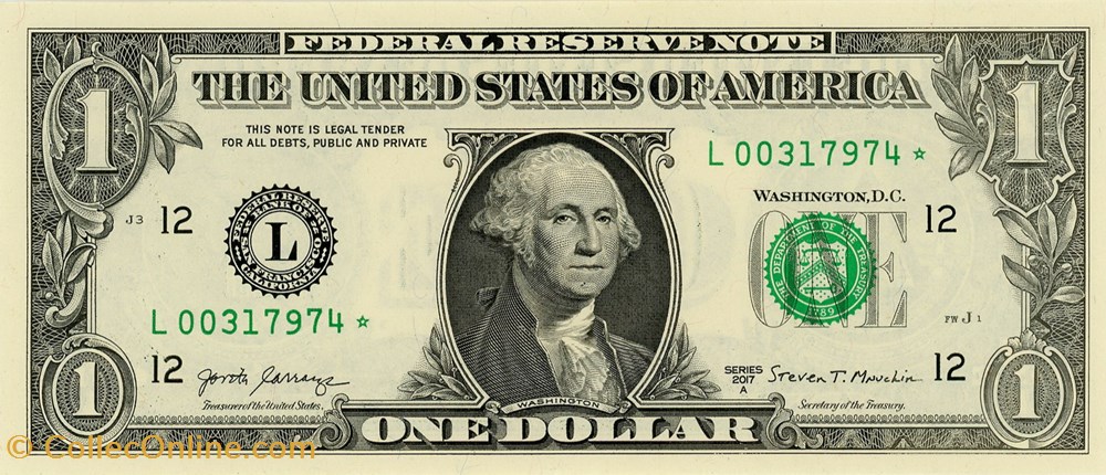 L- 1$ Federal Reserve Notes - Small Size 2017A Series billets amerique du nord etats unis l 1 federal reserve notes small size 2017a series