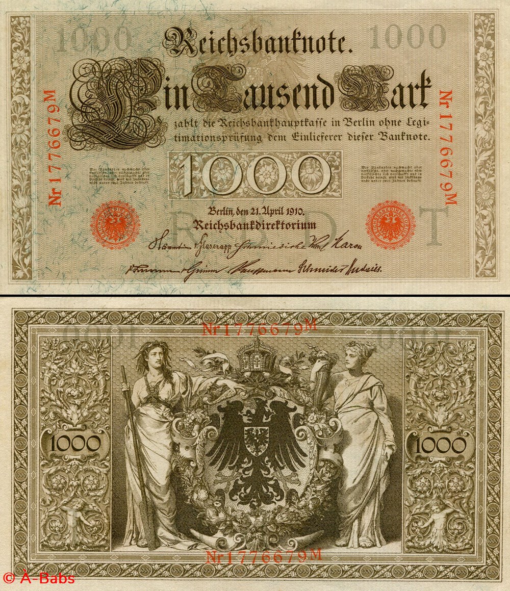ALLEMAGNE - PICK 044 a - 1 000 MARK - 1910 billets europe allemagne pick 044 a 1 000 mark 1910