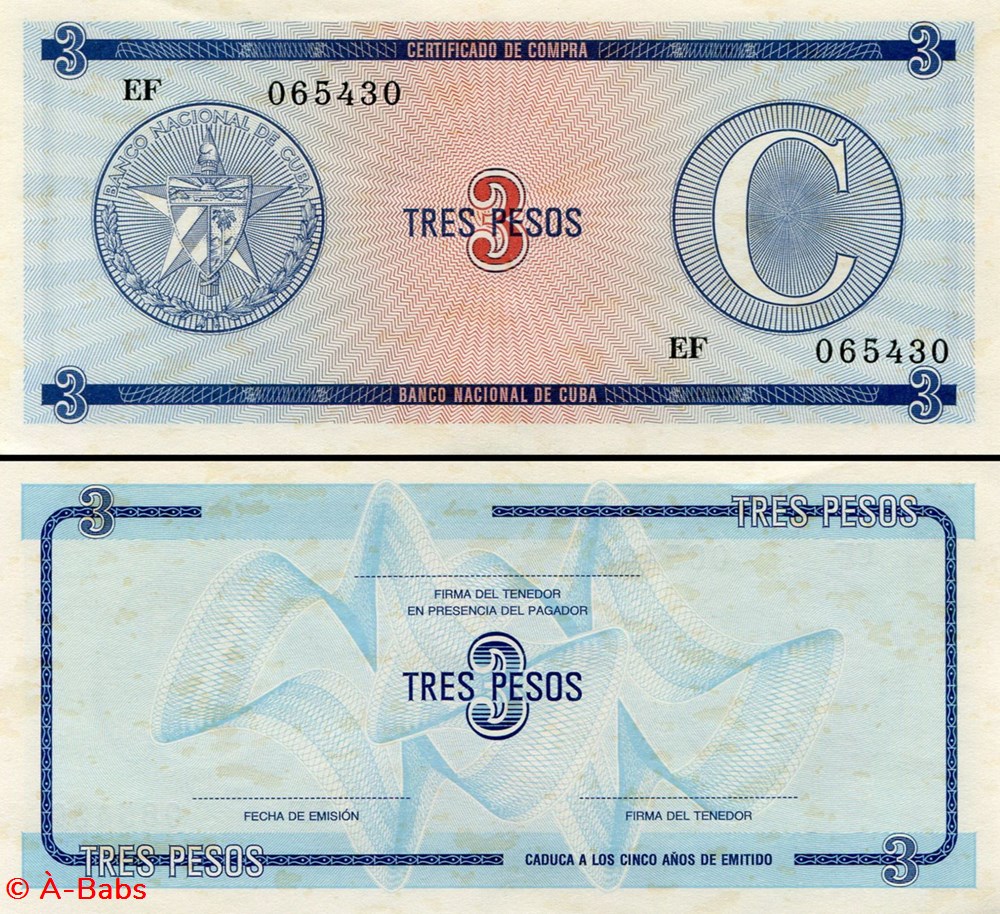 CUBA - PICK FX 20 - 3 PESOS - 1985 billets amerique centrale et caraibes cuba pick fx 20 3 pesos 1985