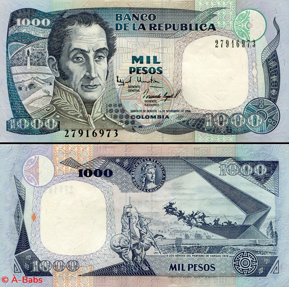COLOMBIE - PICK 438 a2 - 1000 PESOS DE ORO COLOMBIEN - 1994 billets amerique du sud colombie pick 438 a2 1000 pesos de oro colombien 1994